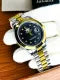 Roléxx orystral perputual wrist watch datejust black dial case with crown lock datejust chain tow tone