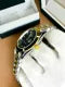 Roléxx orystral perputual wrist watch datejust black dial case with crown lock datejust chain tow tone